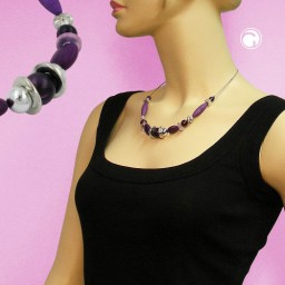 necklace purple beads on coated flexible wire 49cm