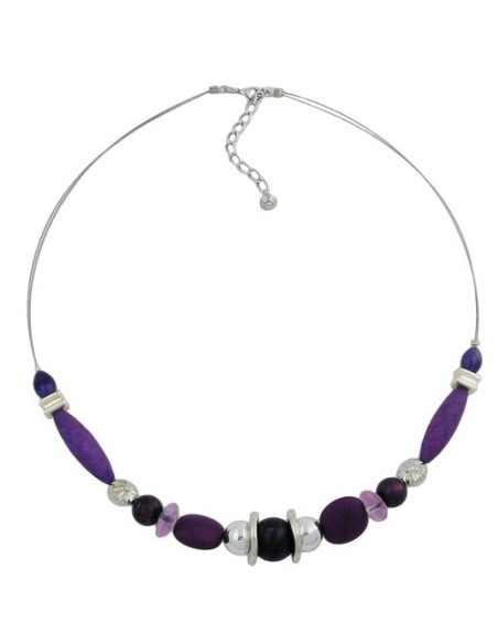 necklace purple beads on coated flexible wire 49cm