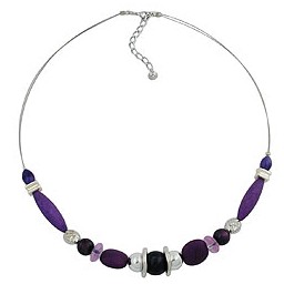 necklace purple beads on coated flexible wire 49cm