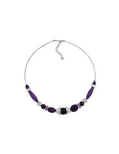 necklace purple beads on coated flexible wire 49cm