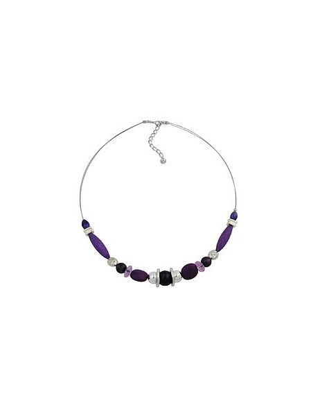 necklace purple beads on coated flexible wire 49cm