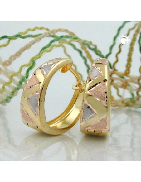 hoop earrings 14x13x5mm hinged tricolor diamond cut 9k gold
