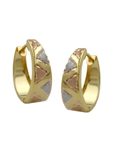 hoop earrings 14x13x5mm hinged tricolor diamond cut 9k gold