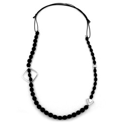 necklace black beads chrome-tone elements