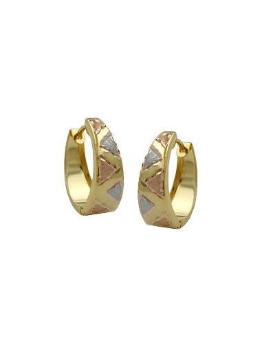 hoop earrings 14x13x5mm hinged tricolor diamond cut 9k gold