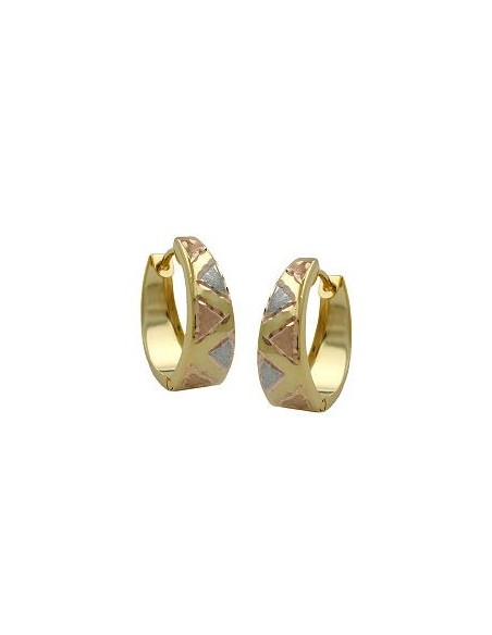 hoop earrings 14x13x5mm hinged tricolor diamond cut 9k gold