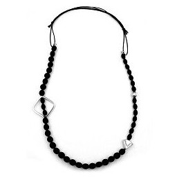 necklace black beads chrome-tone elements