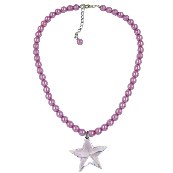 necklace glass beads star pink 45cm