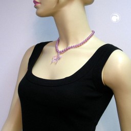 necklace glass beads star pink 45cm