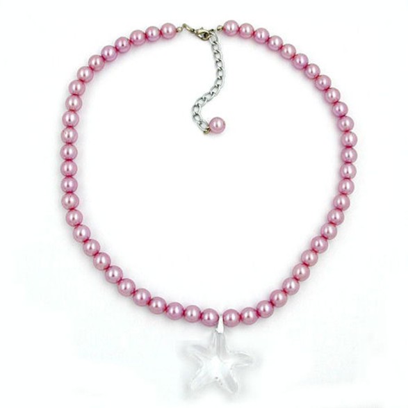 necklace glass beads starfish pink 45cm