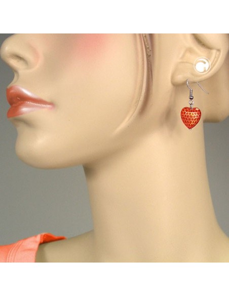 hook earrings heart orange red