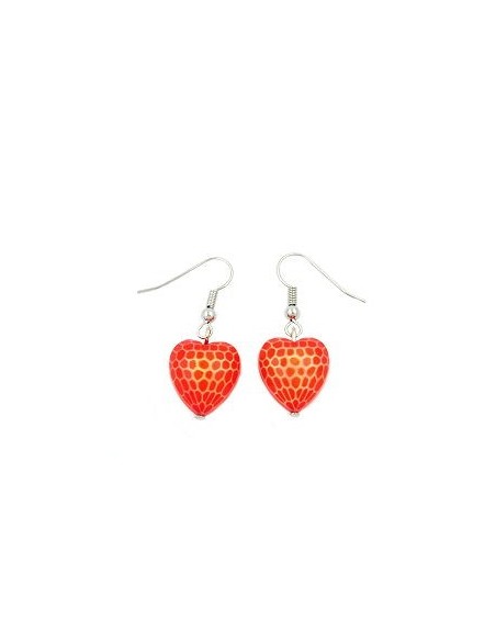 hook earrings heart orange red