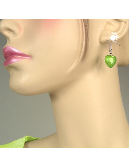 hook earrings heart green