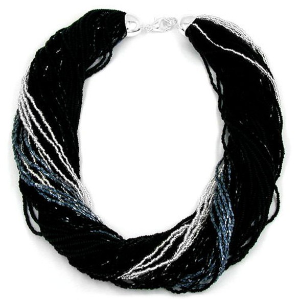 necklace rocailles black silver coloured 45cm