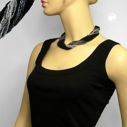 necklace rocailles black silver coloured 45cm