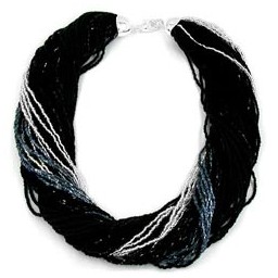 necklace rocailles black silver coloured 45cm