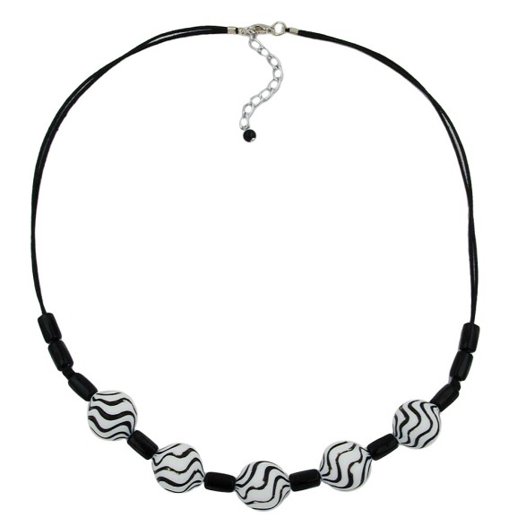 necklace wavy beads black-white 50cm