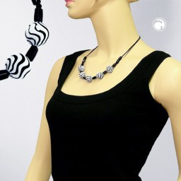 necklace wavy beads black-white 50cm