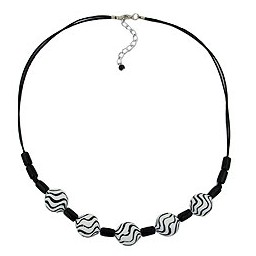 necklace wavy beads black-white 50cm