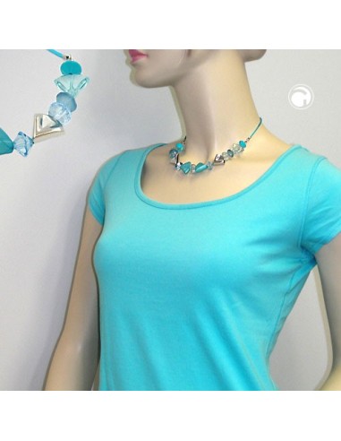 necklace turquoise-blue/silver colored various beads