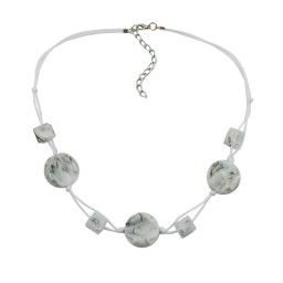 necklace white marbled beads two-fold cord