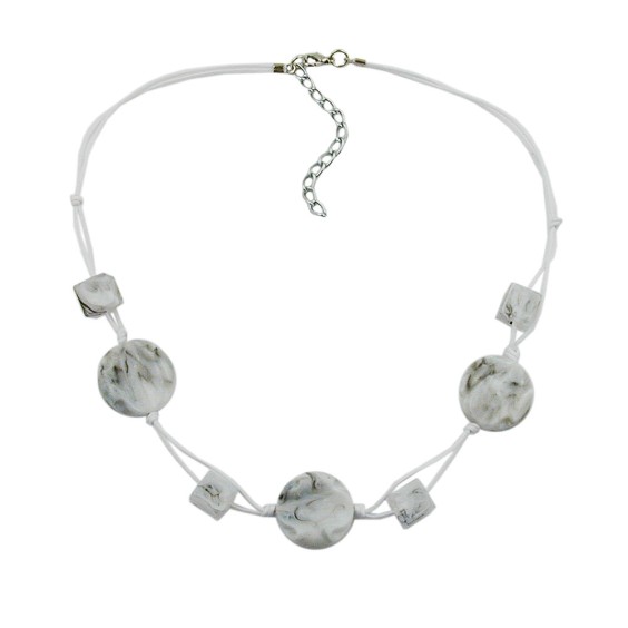 necklace white marbled beads two-fold cord