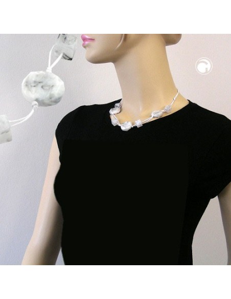 necklace white marbled beads two-fold cord