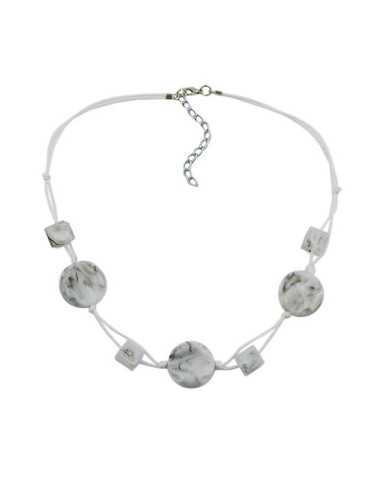 necklace white marbled beads two-fold cord