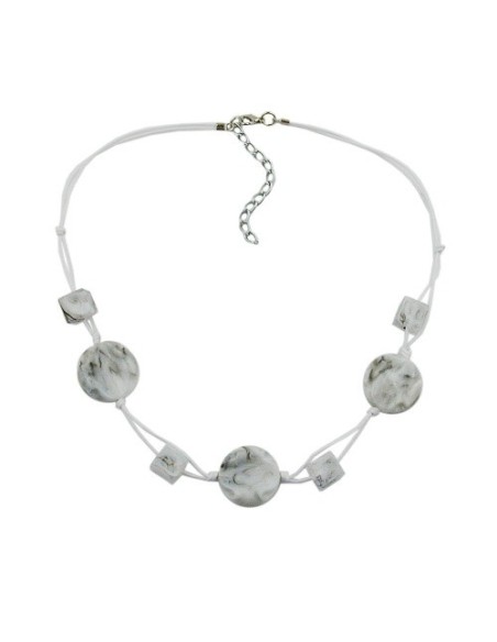 necklace white marbled beads two-fold cord