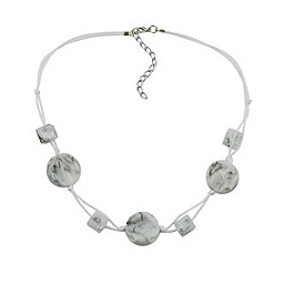 necklace white marbled beads two-fold cord