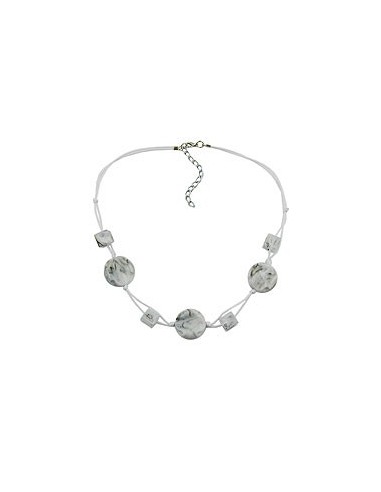 necklace white marbled beads two-fold cord