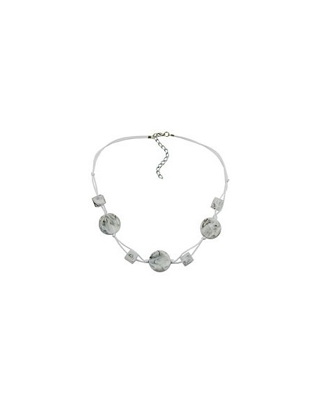 necklace white marbled beads two-fold cord
