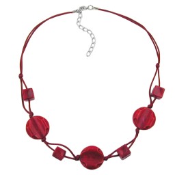 necklace red marbled beads red knotted cord