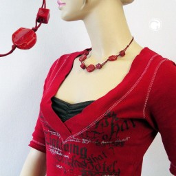 necklace red marbled beads red knotted cord