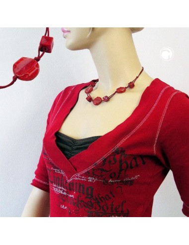 necklace red marbled beads red knotted cord