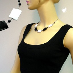 necklace black and white beads 45cm