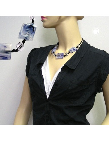 necklace 3 pillow beads white/grey marbled
