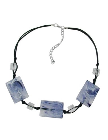 necklace 3 pillow beads white/grey marbled