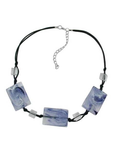 necklace 3 pillow beads white/grey marbled