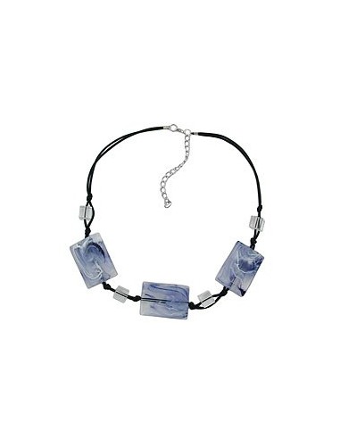 necklace 3 pillow beads white/grey marbled