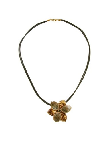 necklace flower olive-gold enameled 50cm
