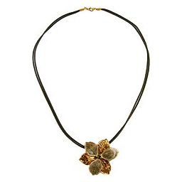 necklace flower olive-gold enameled 50cm