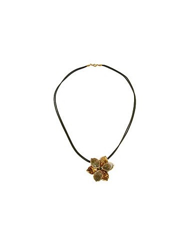 necklace flower olive-gold enameled 50cm