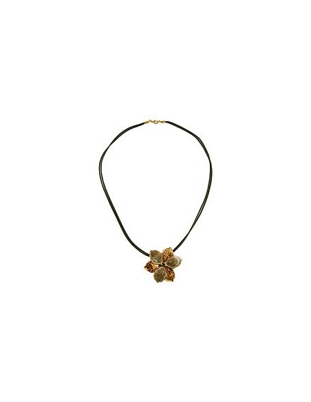 necklace flower olive-gold enameled 50cm