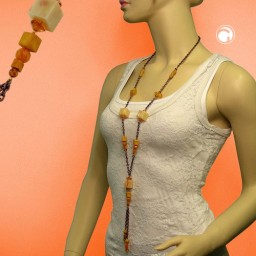 necklace beads beige-brown 95cm