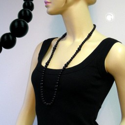 necklace beads shiny black 88cm