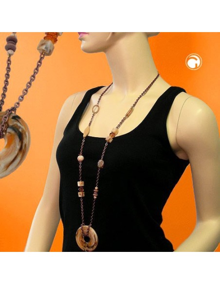 necklace hoops brown 95cm