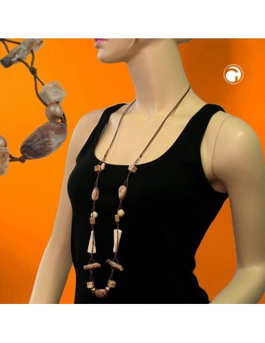 necklace beads beige-brown 105cm