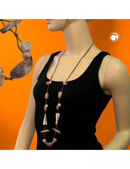 necklace beads beige-brown 105cm