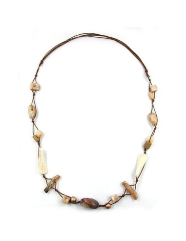 necklace beads beige-brown 105cm